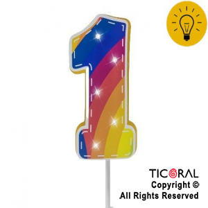 ADORNO PINCHE PARA TORTA LUMINOSO 3D NUMERO 1 MULTICOLOR x 1